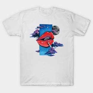 Red Lip Gloss on White T-Shirt